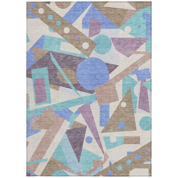 HomeRoots 5' Stylish Geometric Area Rug in Brown, Teal, Blue & Ivory – Washable for Indoor & Outdoor Use 10' X 14' 617955
