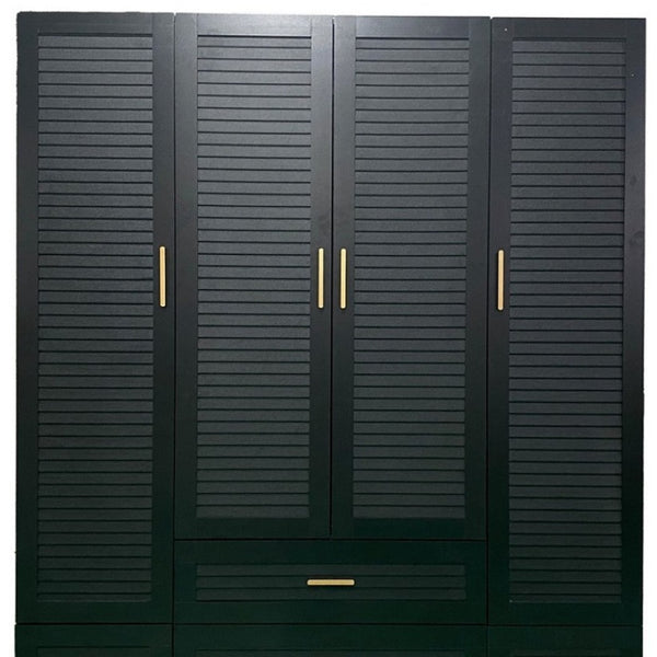 HomeRoots 71" Black Plantation Shutter Combo Dresser with Gold Accents - Stylish Storage for Any Room 617964