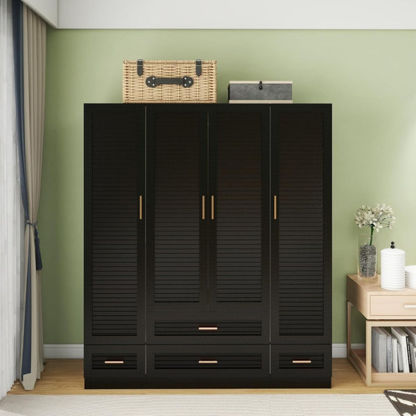 HomeRoots 71" Black Plantation Shutter Combo Dresser with Gold Accents - Stylish Storage for Any Room 617964