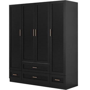 HomeRoots 71" Black Plantation Shutter Combo Dresser with Gold Accents - Stylish Storage for Any Room 617964