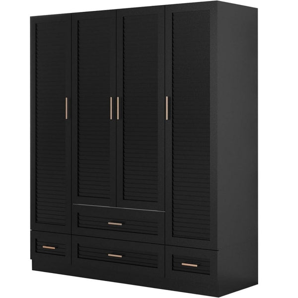 HomeRoots 71" Black Plantation Shutter Combo Dresser with Gold Accents - Stylish Storage for Any Room 617964