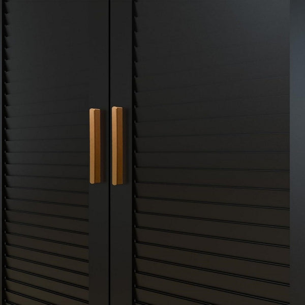 HomeRoots 71" Black Plantation Shutter Combo Dresser with Gold Accents - Stylish Storage for Any Room 617964