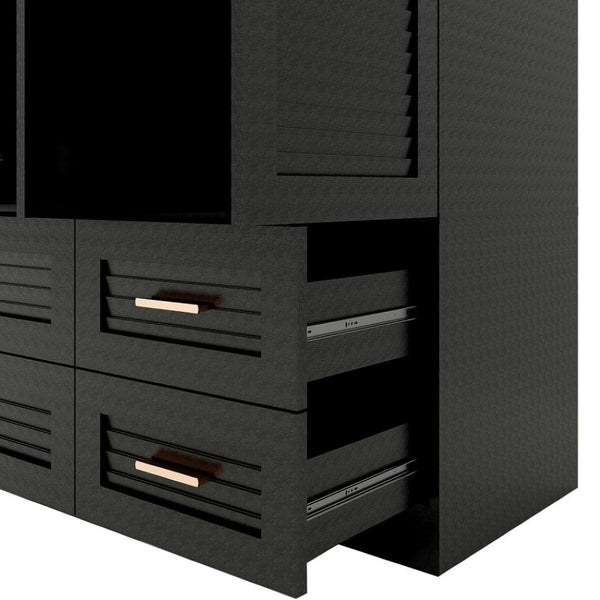 HomeRoots 71" Black Plantation Shutter Combo Dresser with Gold Accents - Stylish Storage for Any Room 617964