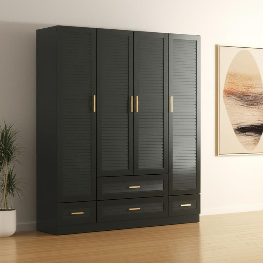 HomeRoots 71" Black Plantation Shutter Combo Dresser with Gold Accents - Stylish Storage for Any Room 617964