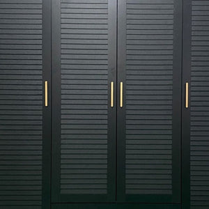 HomeRoots 71" Black Plantation Shutter Combo Dresser with Gold Accents - Stylish Storage for Any Room 617964