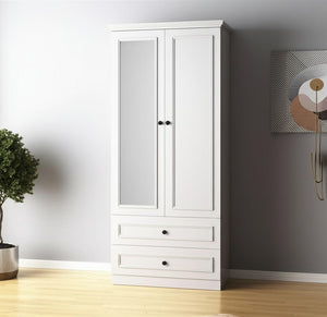 HomeRoots 71" White Wood Mirrored Combo Dresser – Stylish Storage Solution with Two Doors and Drawers! 617965