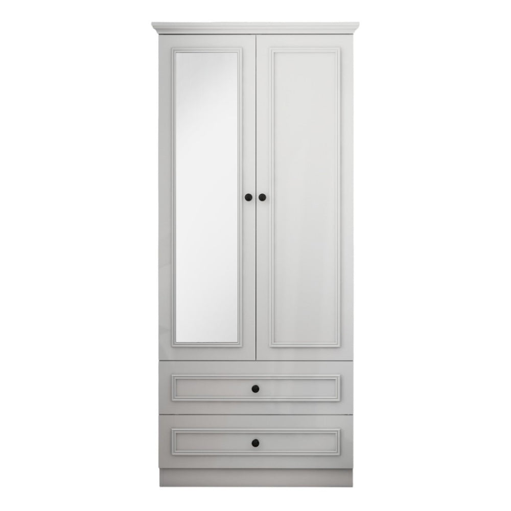 HomeRoots 71" White Wood Mirrored Combo Dresser – Stylish Storage Solution with Two Doors and Drawers! 617965