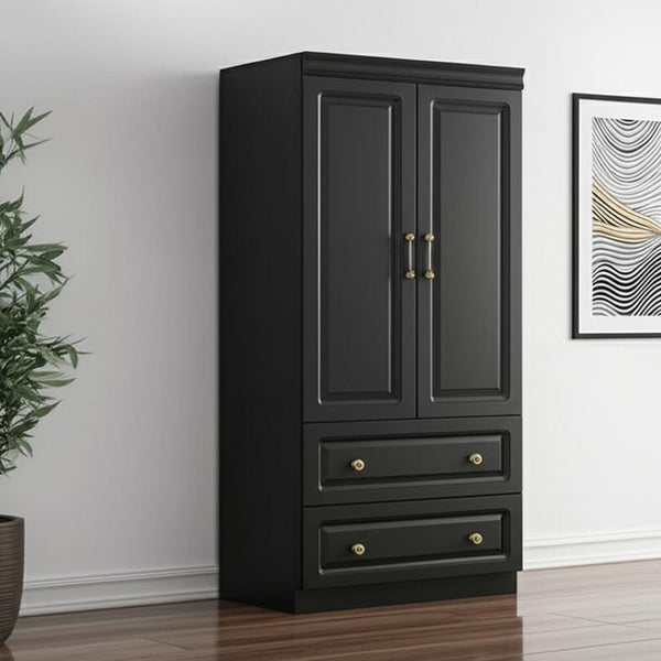 HomeRoots 71" Black Wood Combo Dresser – Modern Two Door & Drawer Storage for Stylish Organization in Any Space 617966