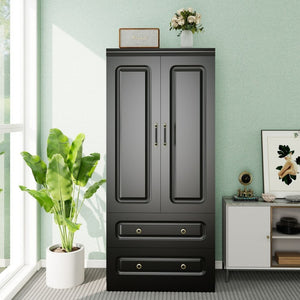 HomeRoots 71" Black Wood Combo Dresser – Modern Two Door & Drawer Storage for Stylish Organization in Any Space 617966