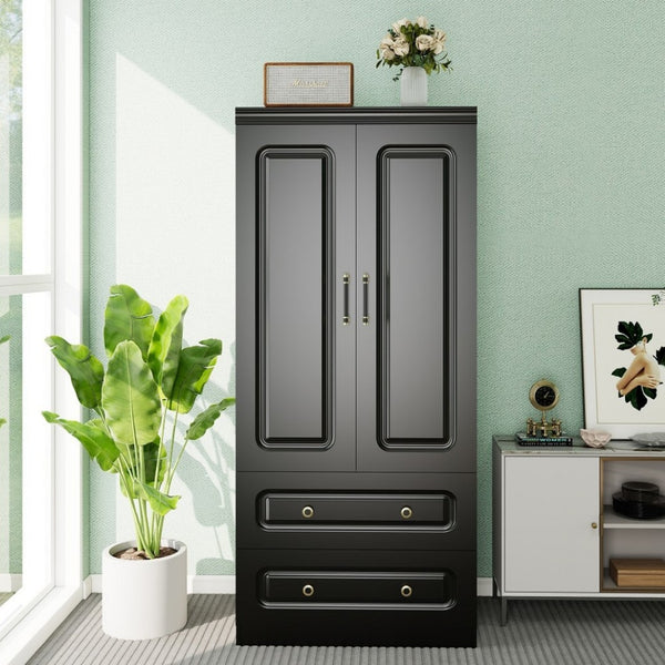 HomeRoots 71" Black Wood Combo Dresser – Modern Two Door & Drawer Storage for Stylish Organization in Any Space 617966