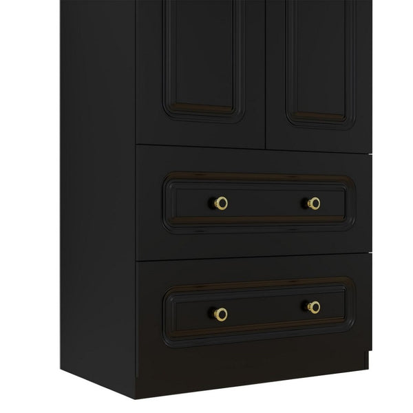 HomeRoots 71" Black Wood Combo Dresser – Modern Two Door & Drawer Storage for Stylish Organization in Any Space 617966