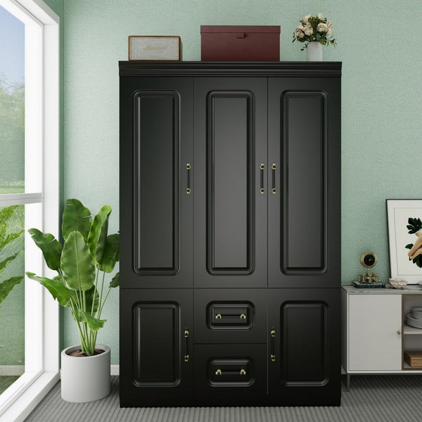 HomeRoots 71" Modern Black Wood Combo Dresser - 5 Doors & 2 Drawers for Stylish Bedroom Storage Solutions 617967