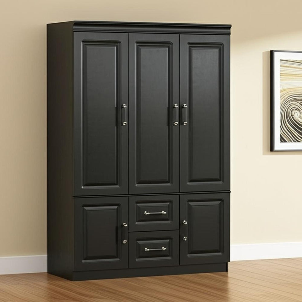 HomeRoots 71" Modern Black Wood Combo Dresser - 5 Doors & 2 Drawers for Stylish Bedroom Storage Solutions 617967