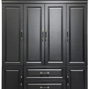 HomeRoots 71" Black Wood Multi-Purpose Storage Combo Dresser with Six Doors & Two Drawers for Versatile Organization 617968