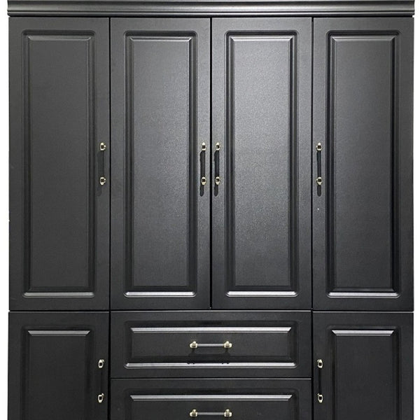 HomeRoots 71" Black Wood Multi-Purpose Storage Combo Dresser with Six Doors & Two Drawers for Versatile Organization 617968