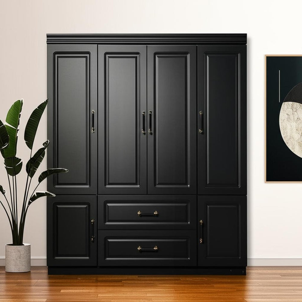 HomeRoots 71" Black Wood Multi-Purpose Storage Combo Dresser with Six Doors & Two Drawers for Versatile Organization 617968