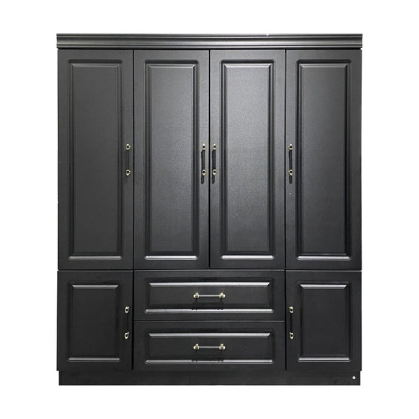HomeRoots 71" Black Wood Multi-Purpose Storage Combo Dresser with Six Doors & Two Drawers for Versatile Organization 617968