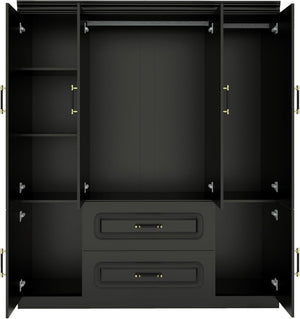 HomeRoots 71" Black Wood Multi-Purpose Storage Combo Dresser with Six Doors & Two Drawers for Versatile Organization 617968
