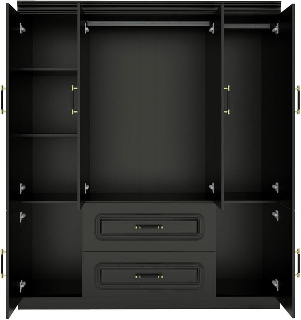 HomeRoots 71" Black Wood Multi-Purpose Storage Combo Dresser with Six Doors & Two Drawers for Versatile Organization 617968
