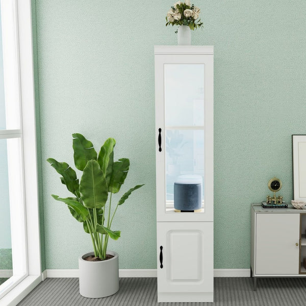HomeRoots 71" White Wood Mirrored Two-Door Combo Dresser - Modern Storage Solution with Full-Length Mirror & Shelves 617969