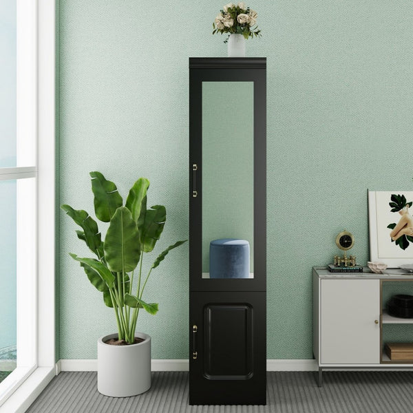 HomeRoots 71" Sleek Black Wood Two-Door Combo Dresser with Mirror – Modern Storage Solution for Any Space 617970