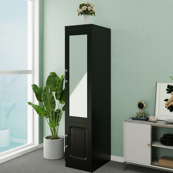 HomeRoots 71" Sleek Black Wood Two-Door Combo Dresser with Mirror – Modern Storage Solution for Any Space 617970
