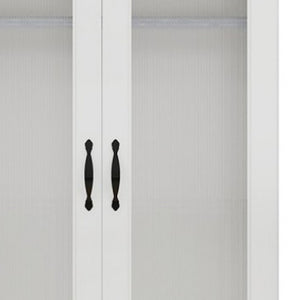 HomeRoots 71" White Wood Combo Dresser with Ribbed Glass Doors – Stylish Storage Solution for Any Room 617971