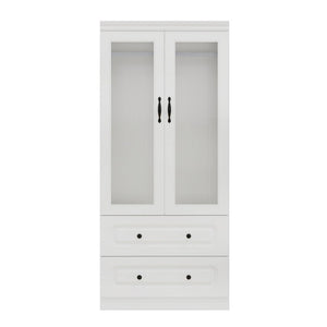 HomeRoots 71" White Wood Combo Dresser with Ribbed Glass Doors – Stylish Storage Solution for Any Room 617971