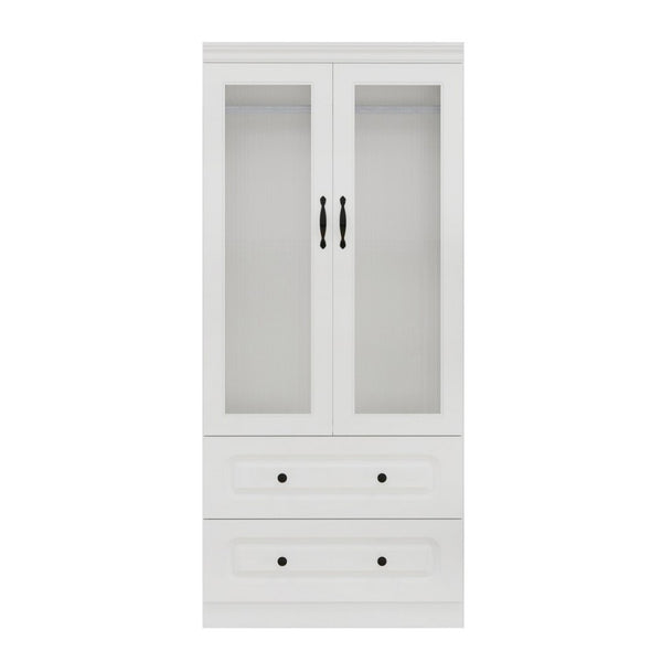 HomeRoots 71" White Wood Combo Dresser with Ribbed Glass Doors – Stylish Storage Solution for Any Room 617971