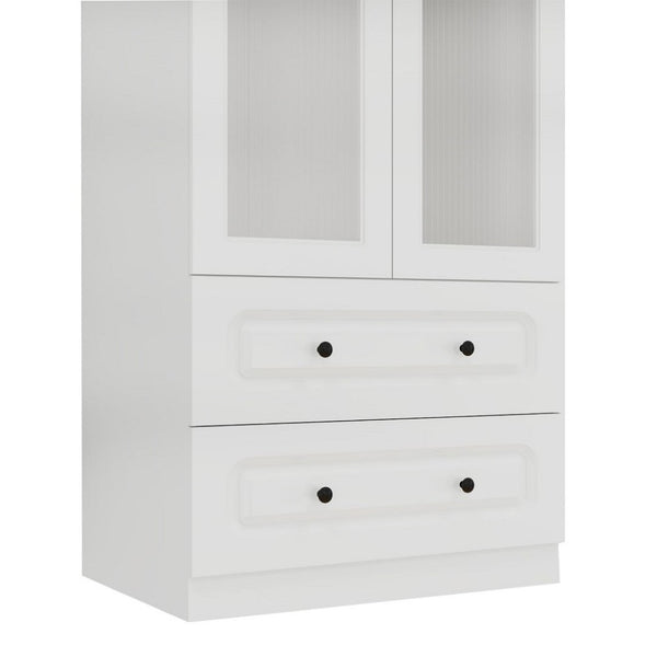 HomeRoots 71" White Wood Combo Dresser with Ribbed Glass Doors – Stylish Storage Solution for Any Room 617971
