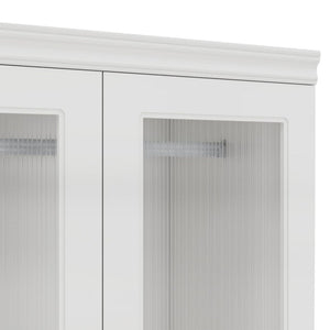 HomeRoots 71" White Wood Combo Dresser with Ribbed Glass Doors – Stylish Storage Solution for Any Room 617971