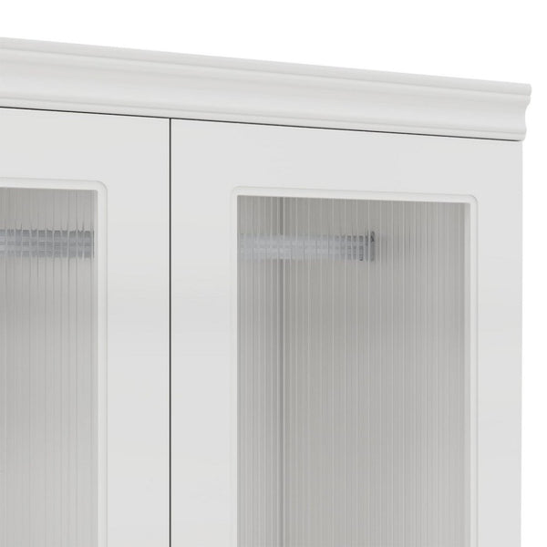 HomeRoots 71" White Wood Combo Dresser with Ribbed Glass Doors – Stylish Storage Solution for Any Room 617971