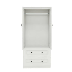 HomeRoots 71" White Wood Combo Dresser with Ribbed Glass Doors – Stylish Storage Solution for Any Room 617971