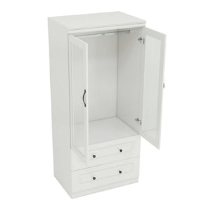 HomeRoots 71" White Wood Combo Dresser with Ribbed Glass Doors – Stylish Storage Solution for Any Room 617971
