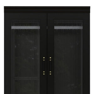 HomeRoots 71" Black Wood Combo Dresser with Ribbed Glass Doors – Stylish Storage Solution for Any Space 617972