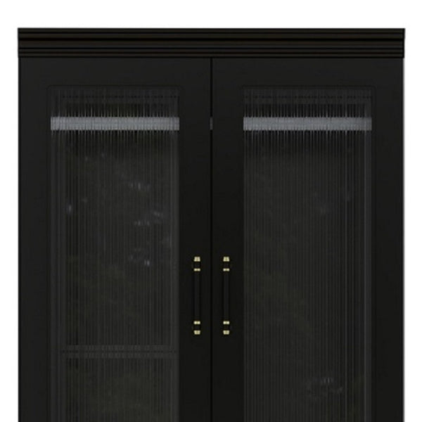 HomeRoots 71" Black Wood Combo Dresser with Ribbed Glass Doors – Stylish Storage Solution for Any Space 617972