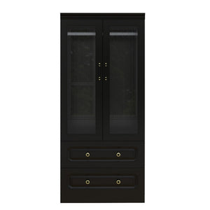 HomeRoots 71" Black Wood Combo Dresser with Ribbed Glass Doors – Stylish Storage Solution for Any Space 617972