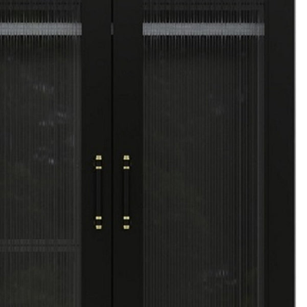 HomeRoots 71" Black Wood Combo Dresser with Ribbed Glass Doors – Stylish Storage Solution for Any Space 617972