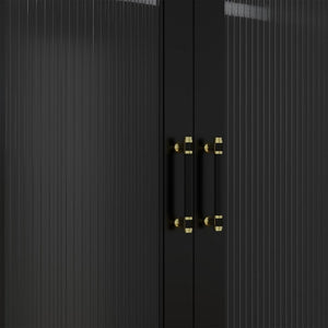 HomeRoots 71" Black Wood Combo Dresser with Ribbed Glass Doors – Stylish Storage Solution for Any Space 617972