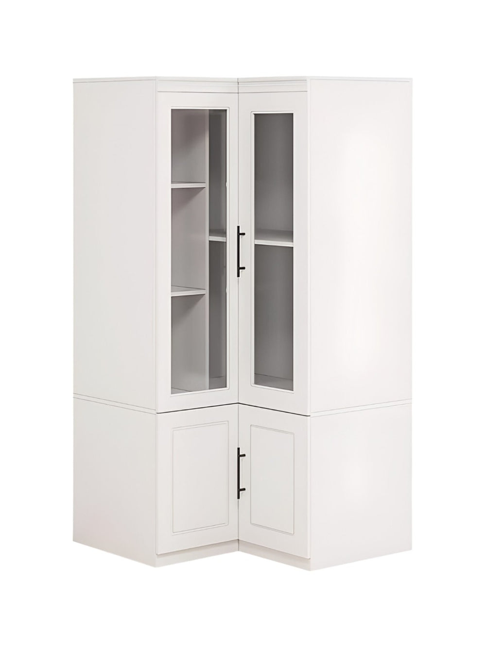 HomeRoots 71" White Wood Corner Combo Dresser - Stylish Storage Solution with Mirror, 4 Doors & 9 Shelves! 617973