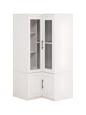 HomeRoots 71" White Wood Corner Combo Dresser - Stylish Storage Solution with Mirror, 4 Doors & 9 Shelves! 617973