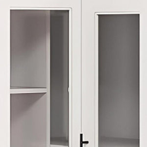 HomeRoots 71" White Wood Corner Combo Dresser - Stylish Storage Solution with Mirror, 4 Doors & 9 Shelves! 617973