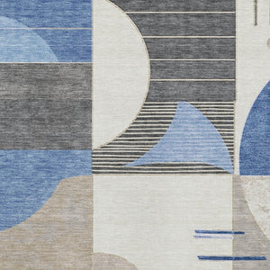 HomeRoots 5' Stylish Blue Gray and Ivory Geometric Area Rug - Modern Washable Design for Indoor/Outdoor Use 5' X 8' 617975