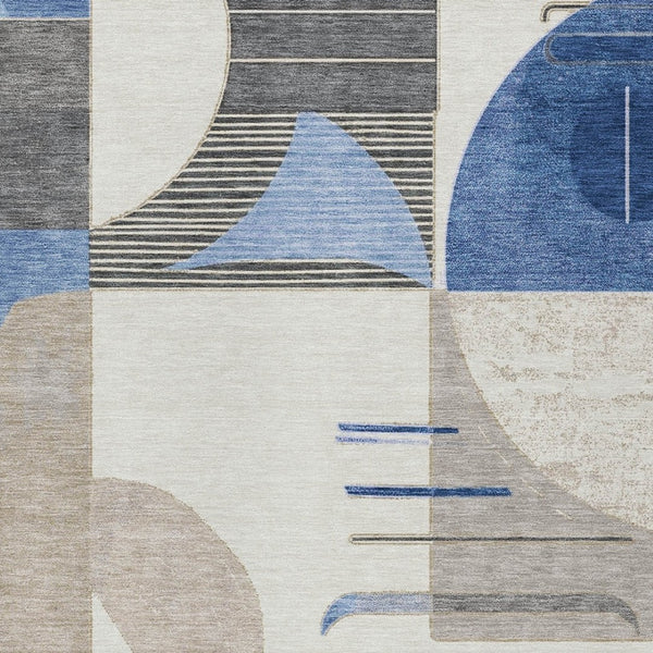 HomeRoots 5' Stylish Blue Gray and Ivory Geometric Area Rug - Modern Washable Design for Indoor/Outdoor Use 8' X 10' 617977