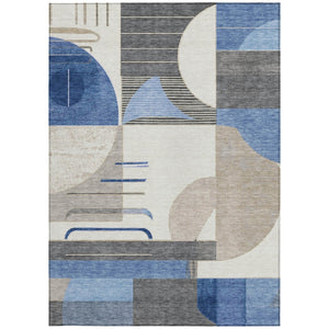 HomeRoots 5' Stylish Blue Gray and Ivory Geometric Area Rug - Modern Washable Design for Indoor/Outdoor Use 8' X 10' 617977