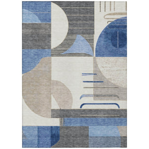HomeRoots 5' Stylish Blue Gray and Ivory Geometric Area Rug - Modern Washable Design for Indoor/Outdoor Use 9' X 12' 617978