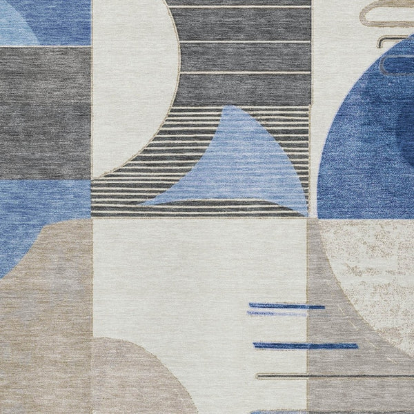 HomeRoots 5' Stylish Blue Gray and Ivory Geometric Area Rug - Modern Washable Design for Indoor/Outdoor Use 9' X 12' 617978