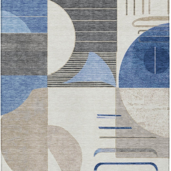 HomeRoots 5' Stylish Blue Gray and Ivory Geometric Area Rug - Modern Washable Design for Indoor/Outdoor Use 9' X 12' 617978