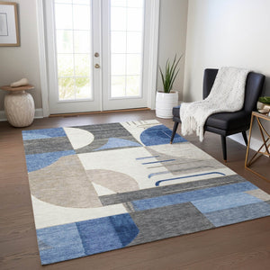 HomeRoots 5' Stylish Blue Gray and Ivory Geometric Area Rug - Modern Washable Design for Indoor/Outdoor Use 9' X 12' 617978