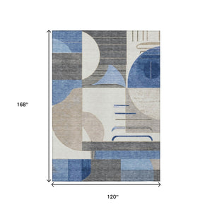 HomeRoots 5' Stylish Blue Gray and Ivory Geometric Area Rug - Modern Washable Design for Indoor/Outdoor Use 10' X 14' 617979